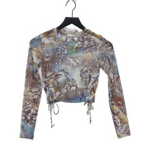 Bershka Mesh Print Crop Top - M